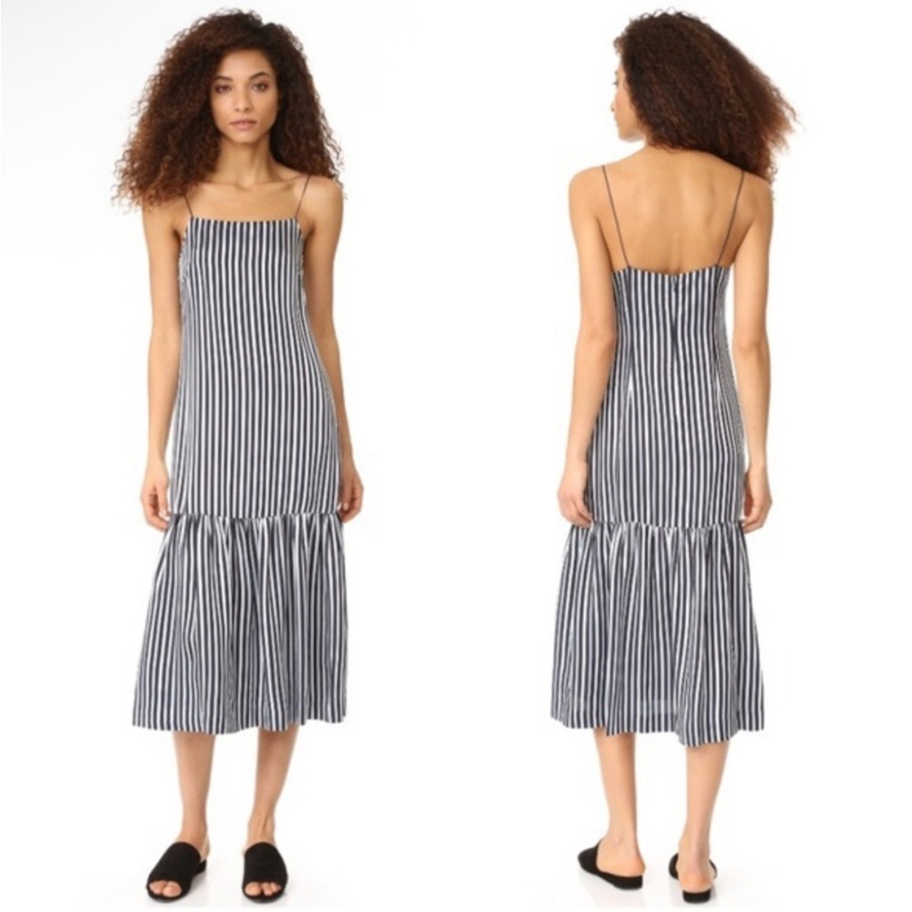 ELIZABETH AND JAMES Jewel Striped Satin & Crepe Midi Navy White Dress Size 4